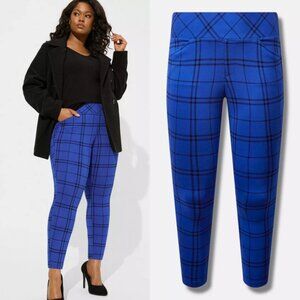 NWT Torrid 3 Plaid Blue Studio Pixie Luxe Ponte Skinny Pant 3X 22 24
